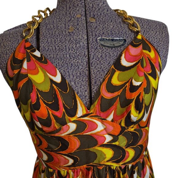 Size 6 An Original Milly of New York "Leah" Silk Chain Halter Maxi Dress - Picture 9 of 9